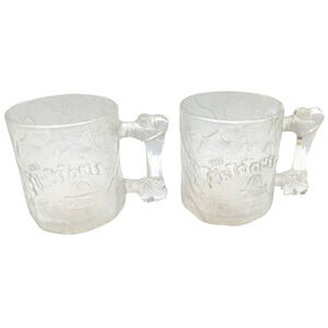 (2) McDonald's Flintstones Cups 1993‎ Collectible Glass Mug Bedrock Bone Handles